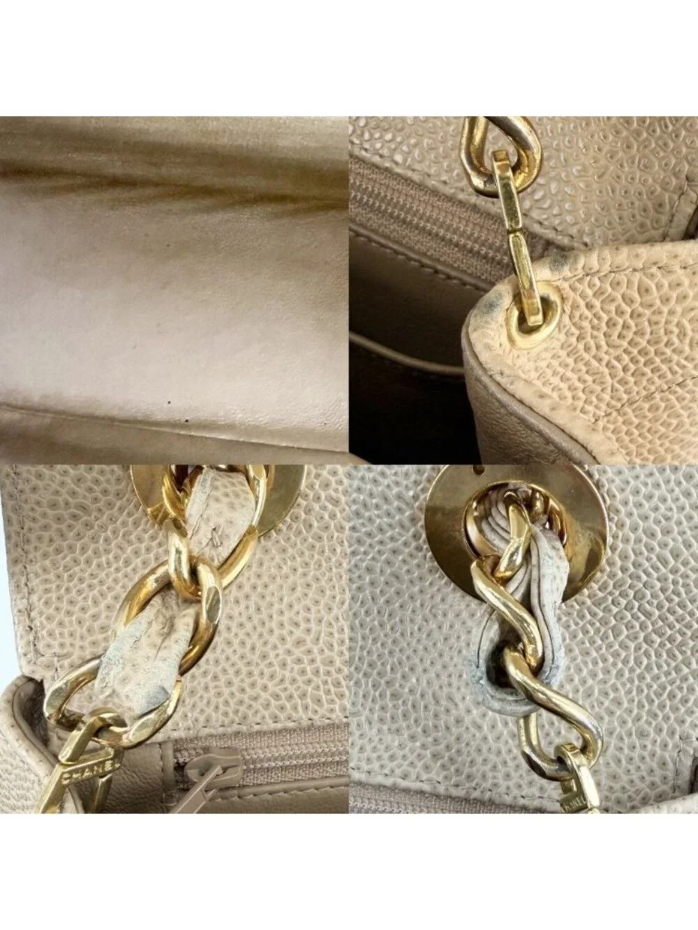 Chanel Shoulder Bag CC Logo Turnlock Crossbody Stitch Chez Blanc Caviar Leather